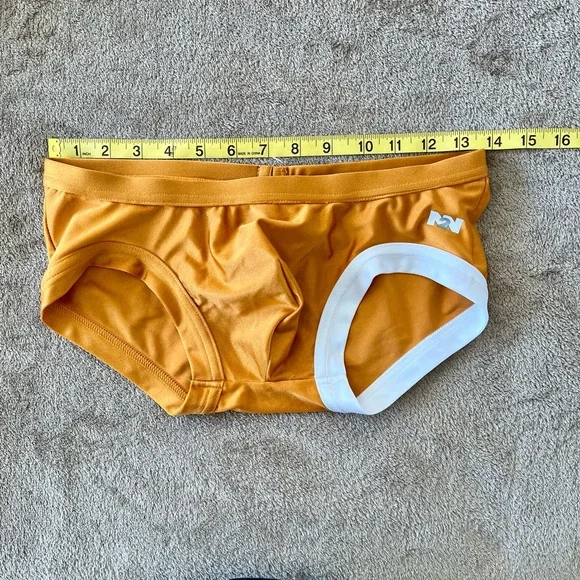 Men's Low Rise Square Cut Swim Trunks by N2N, unlined, orange - Picture 5 of 6